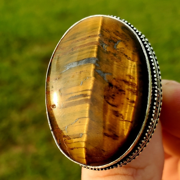 New Amazing Oversized Tiger Eye 925 Silver Ring. - Picture 10 of 16